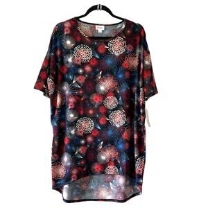 NWT Lularoe Irma T Small Black Shirt Top Fireworks July 4th Patriotic Holiday